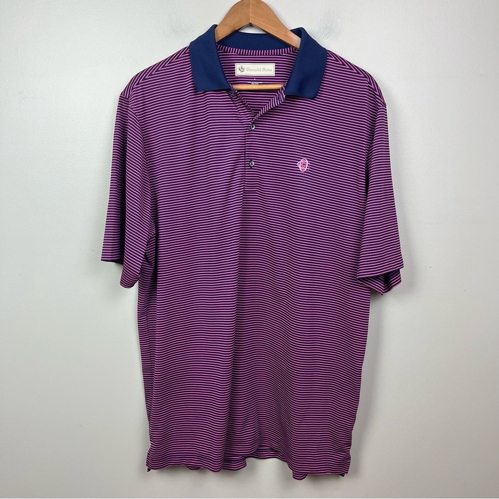 Donald Ross Polo Shirt Men Size L Navy Purple Striped Short Sleeve Golf
